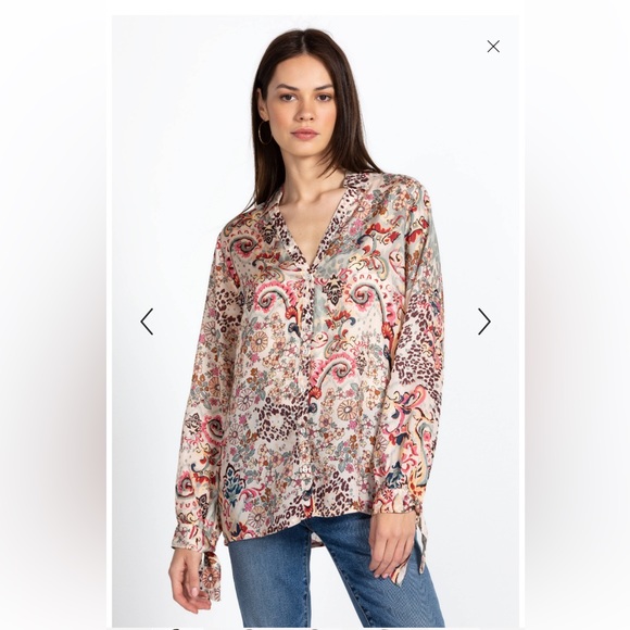 Johnny Was Silk Paisley Button Down Blouse XXS NWOT - Picture 2 of 7